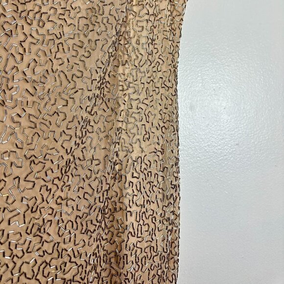 MAC DUGGAL Bugle Bead Halter Sheath Gown in Nude Silver Size US 8 - Picture 8 of 12